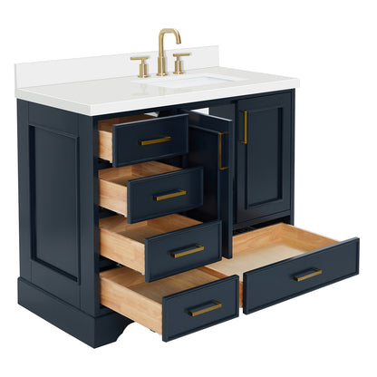Langford 42-inch Midnight Blue bathroom vanity on white back ground side view open door