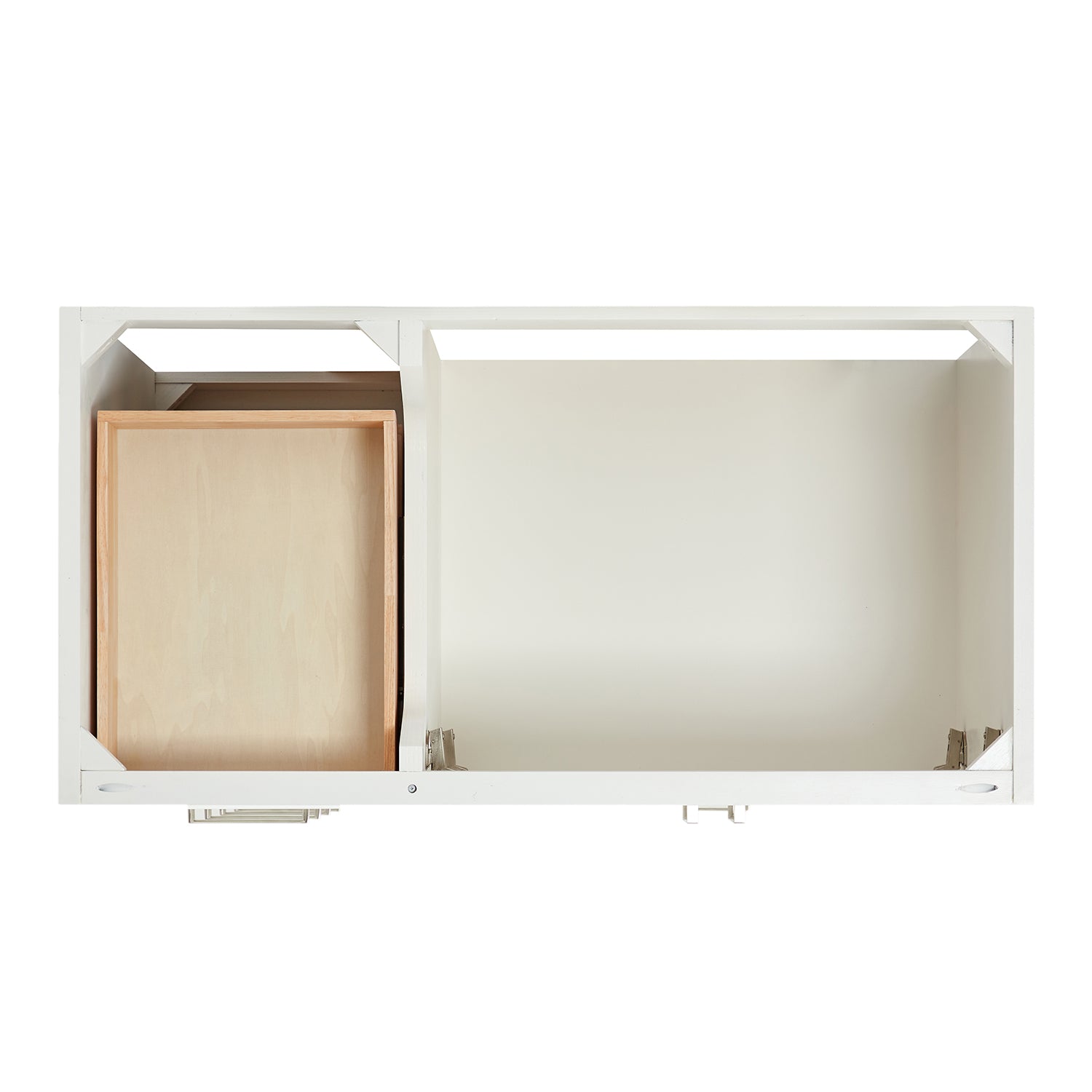 Langford 42-inch White bathroom vanity on white back ground top down