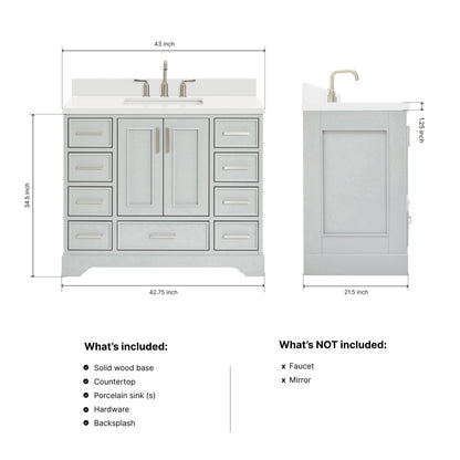 Langford 42-inch Grey bathroom vanity on dimensions