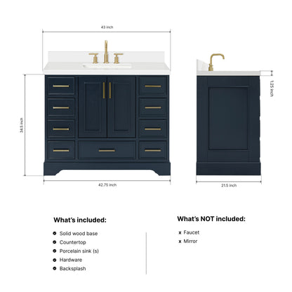 Langford 42-inch Midnight Blue bathroom vanity on dimensions
