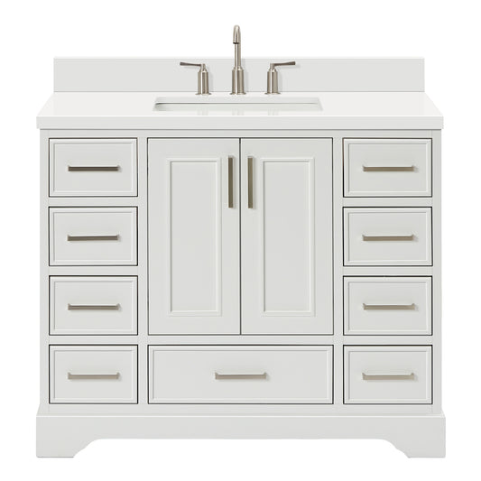 Langford 42-inch White bathroom vanity on white back ground front view main image