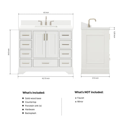 Langford 42-inch White bathroom vanity on dimensions