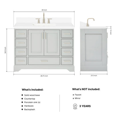 Langford 48-inch Grey bathroom vanity on dimensions