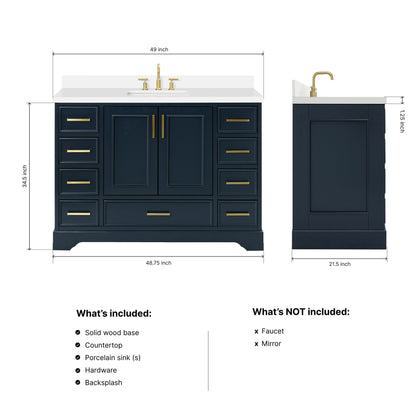 Langford 48-inch Midnight Blue bathroom vanity on dimensions