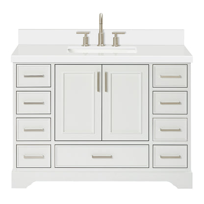 Langford 48-inch White bathroom vanity on white back ground front view main image