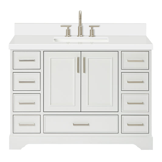 Langford 48-inch White bathroom vanity on white back ground front view main image
