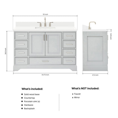 Langford 54-inch Grey bathroom vanity on dimensions
