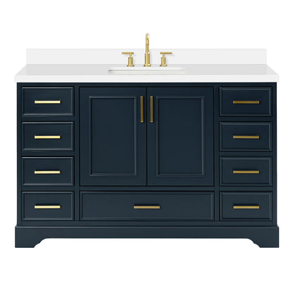 Langford 54-inch Midnight Blue bathroom vanity on white back ground front view main image