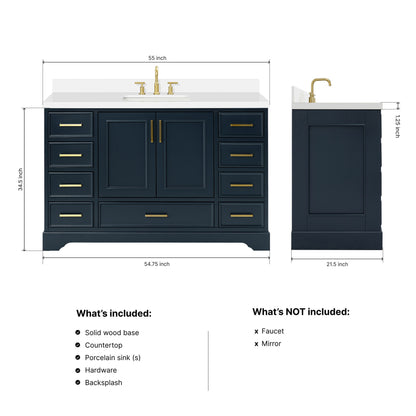 Langford 54-inch Midnight Blue bathroom vanity on dimensions