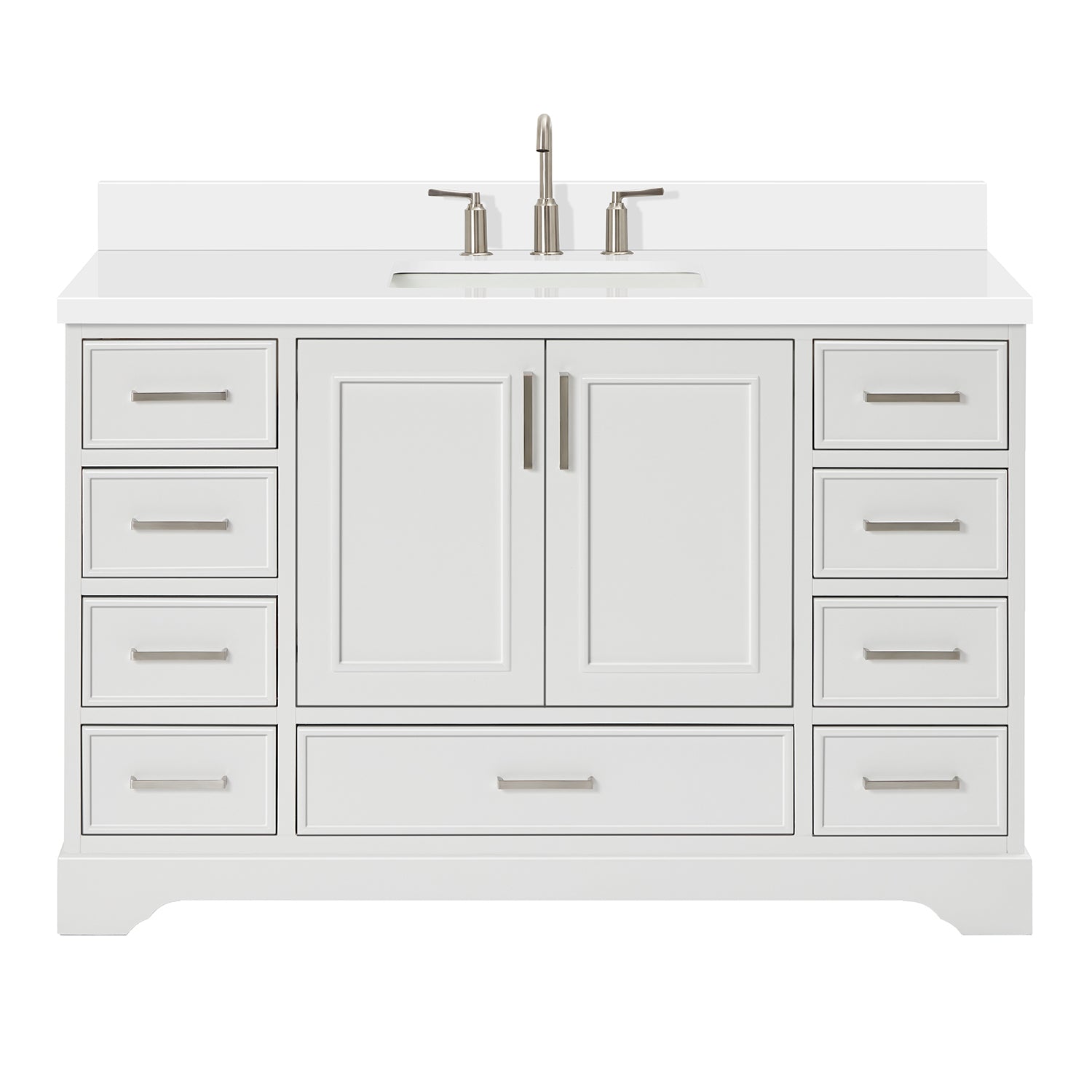 Langford 54-inch White bathroom vanity on white back ground front view main image