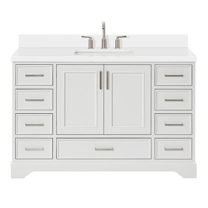Langford 54-inch White bathroom vanity on white back ground front view main image
