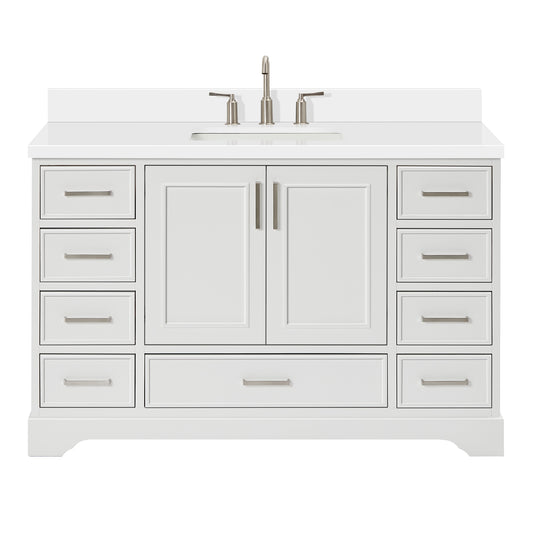 Langford 54-inch White bathroom vanity on white back ground front view main image