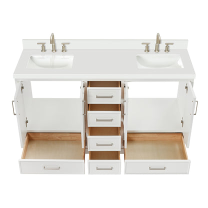 Langford 60-inch White bathroom vanity on white back ground front view open door