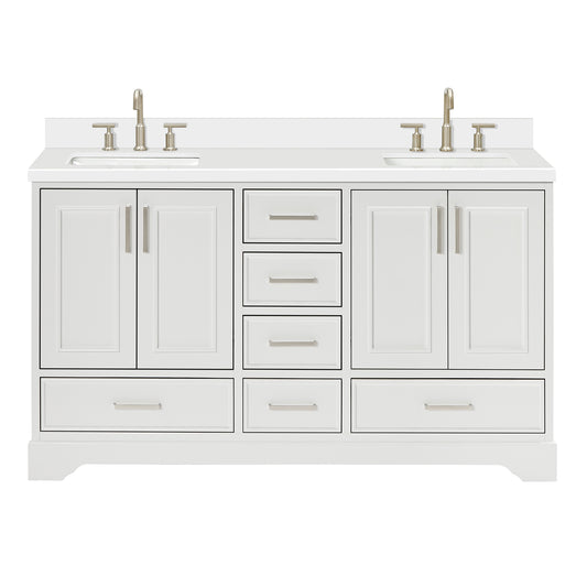 Langford 60-inch White bathroom vanity on white back ground front view main image
