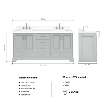 Langford 72-inch Grey bathroom vanity on dimensions