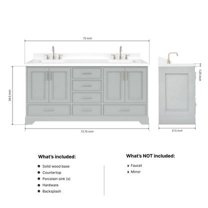 Langford 72-inch Grey bathroom vanity on dimensions