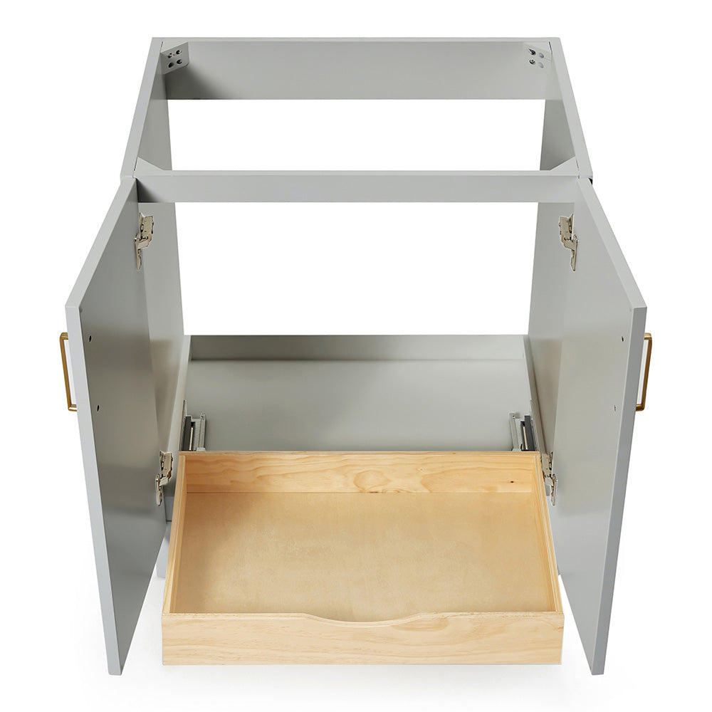 Emilia 30-inch Grey base cabinet on white back ground front view open door