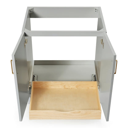 Emilia 30-inch Grey base cabinet on white back ground front view open door