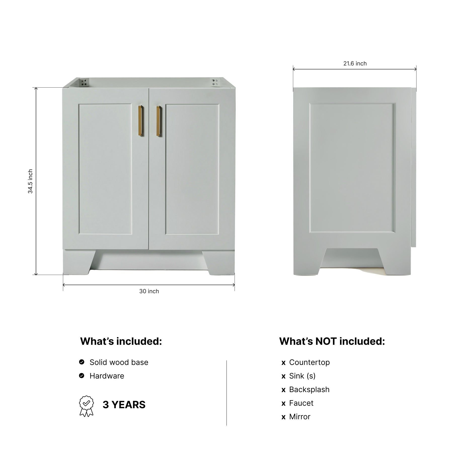 Emilia 30-inch Grey base cabinet on dimensions