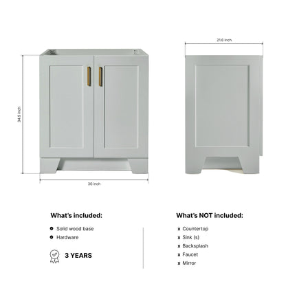 Emilia 30-inch Grey base cabinet on dimensions