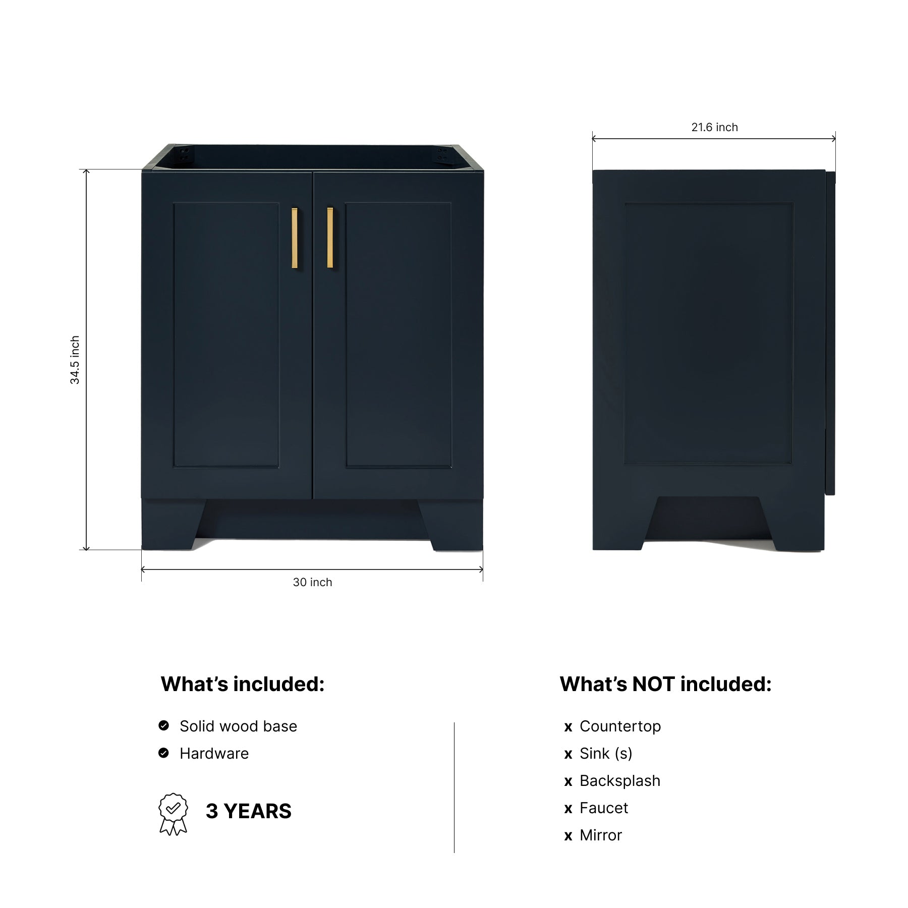 Emilia 30-inch Midnight Blue base cabinet on dimensions