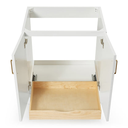 Emilia 30-inch White base cabinet on white back ground front view open door