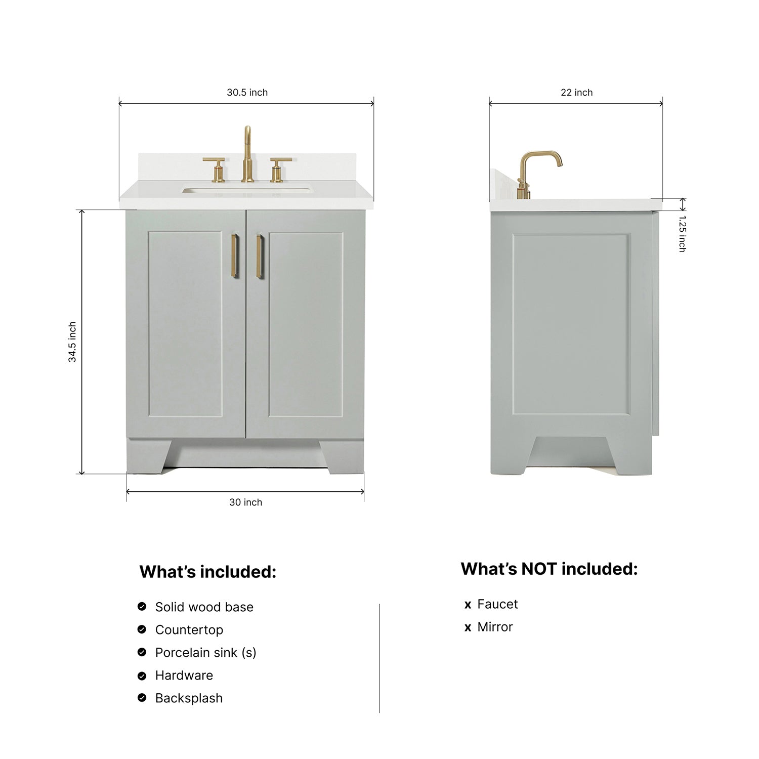 Emilia 30-Inch Grey bathroom vanity dimensions