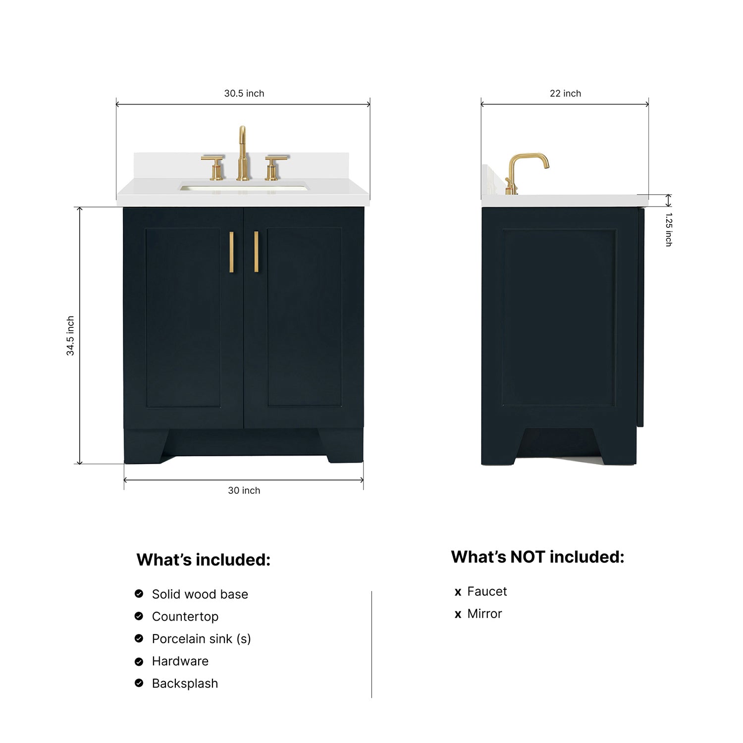 Emilia 30-Inch Midnight Blue bathroom vanity dimensions