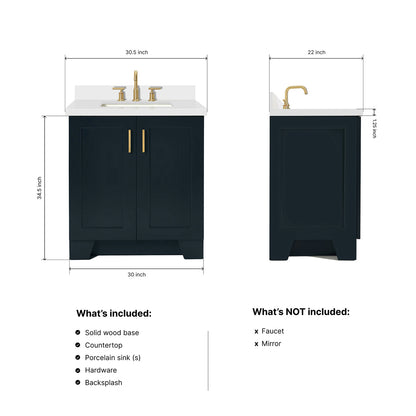 Emilia 30-Inch Midnight Blue bathroom vanity dimensions