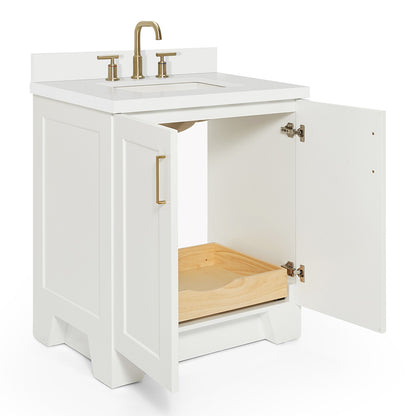 Emilia 30-Inch White bathroom vanity on white background – product photo 1