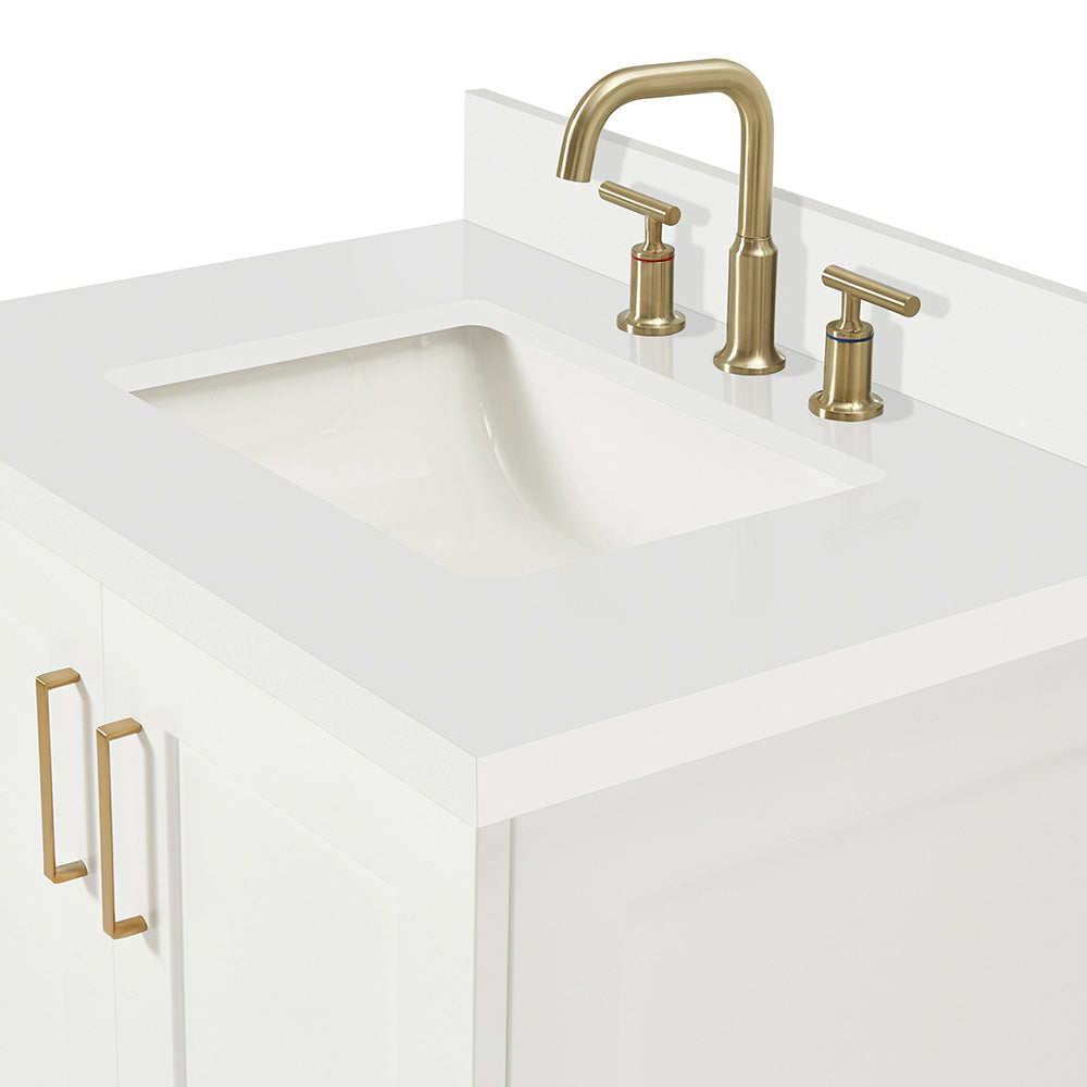 Emilia 30-Inch White bathroom vanity on white background – product photo 5