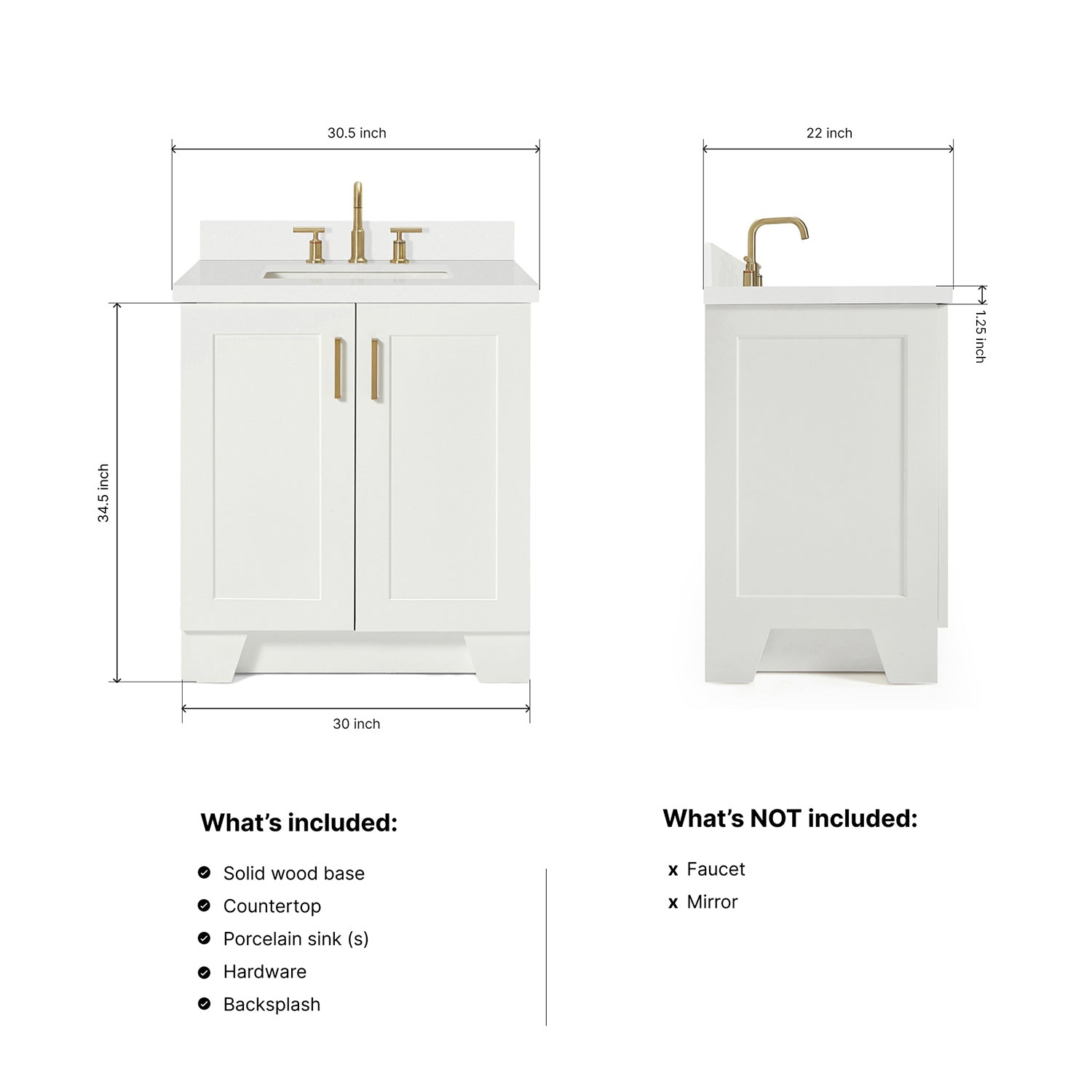 Emilia 30-Inch White bathroom vanity dimensions
