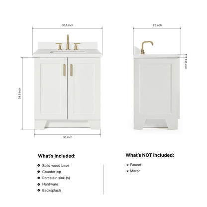 Emilia 30-Inch White bathroom vanity dimensions
