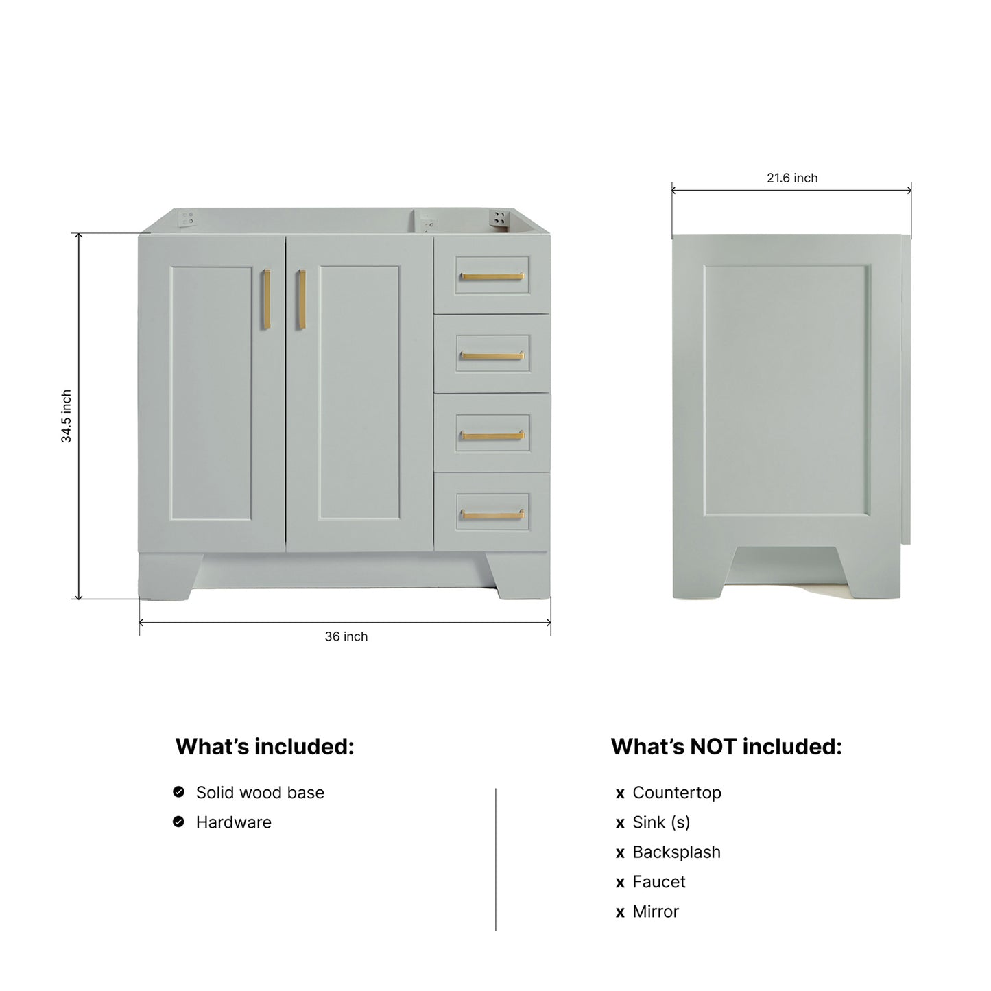 Emilia 36-inch Grey base cabinet on dimensions