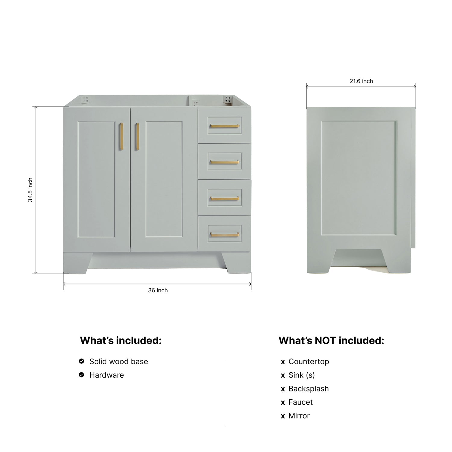 Emilia 36-inch Grey base cabinet on dimensions