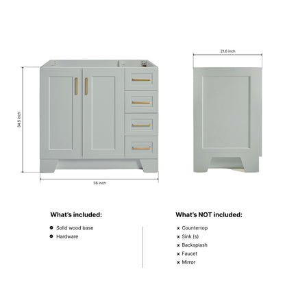 Emilia 36-inch Grey base cabinet on dimensions