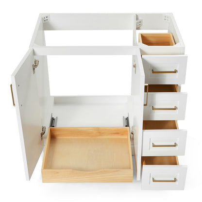 Emilia 36-inch White base cabinet on white back ground front view open door