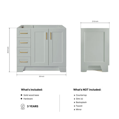 Emilia 36-inch Grey base cabinet on dimensions