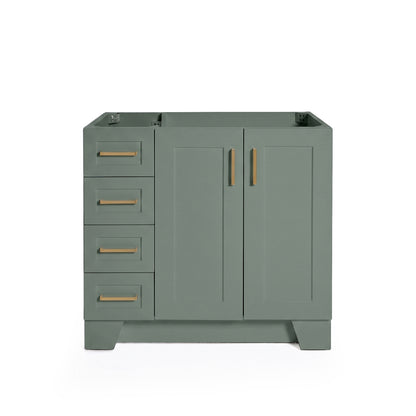 Emilia 36-inch Vintage Green base cabinet on white back ground front view main image