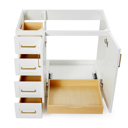 Emilia 36-inch White base cabinet on white back ground front view open door