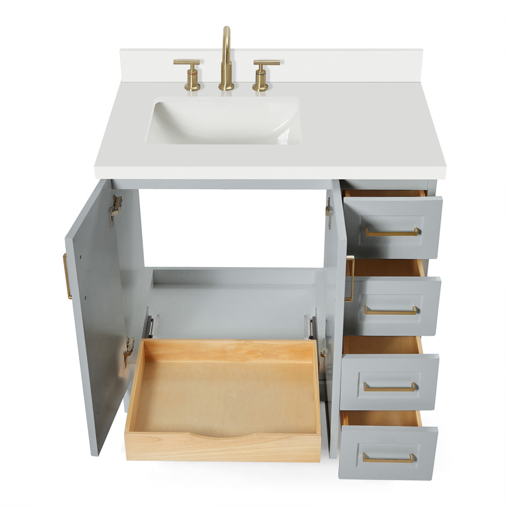 Emilia 36-Inch Grey bathroom vanity on white background – product photo 2