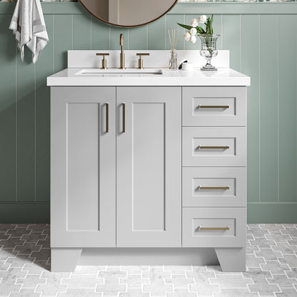 Emilia 36-Inch Grey bathroom vanity in styled bathroom setting