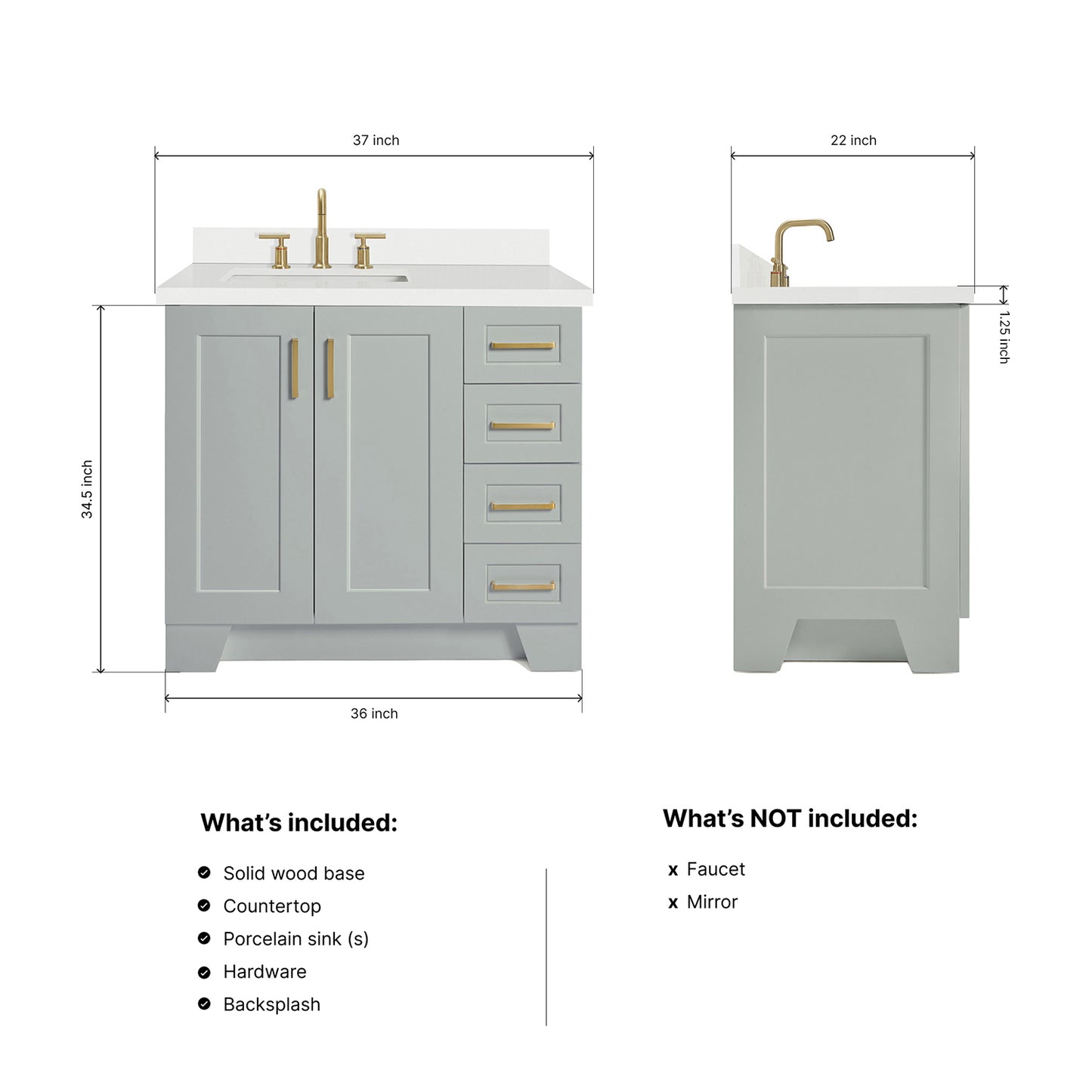 Emilia 36-Inch Grey bathroom vanity dimensions