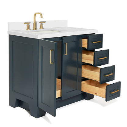 Emilia 36-Inch Midnight Blue bathroom vanity on white background – product photo 1