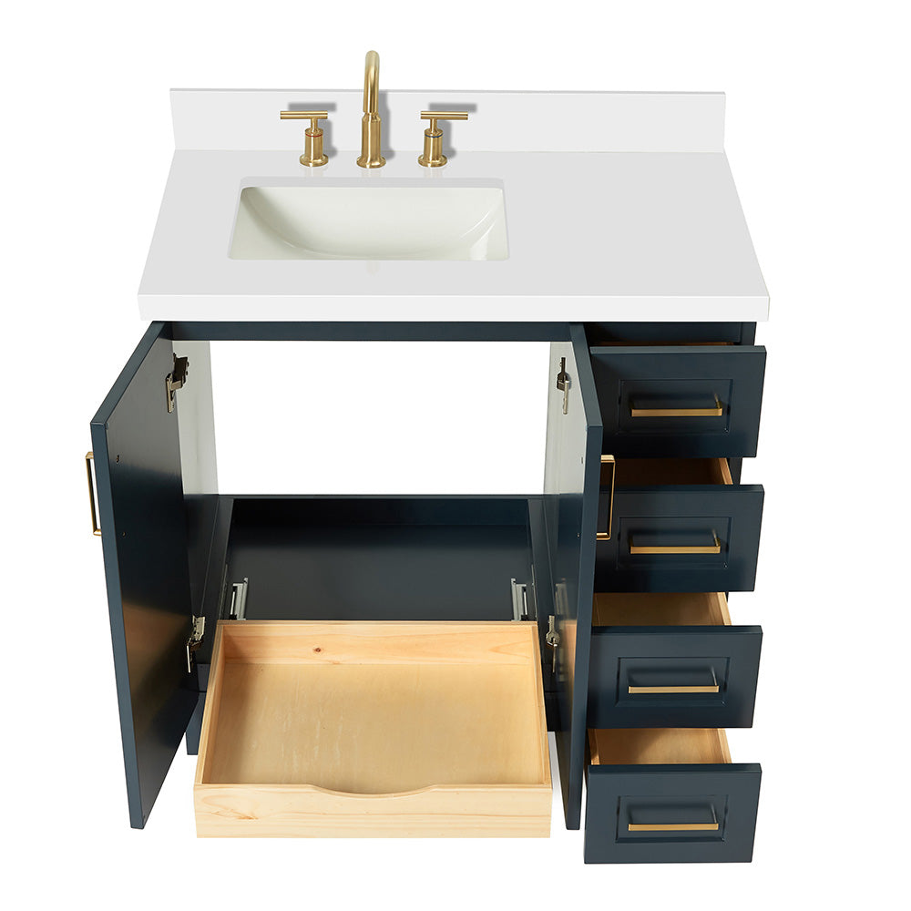 Emilia 36-Inch Midnight Blue bathroom vanity on white background – product photo 2