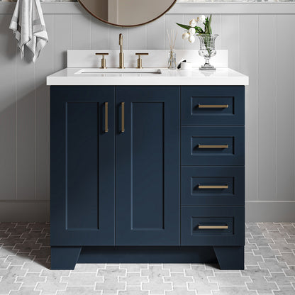Emilia 36-Inch Midnight Blue bathroom vanity in styled bathroom setting