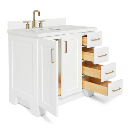 Emilia 36-Inch White bathroom vanity on white background – product photo 1
