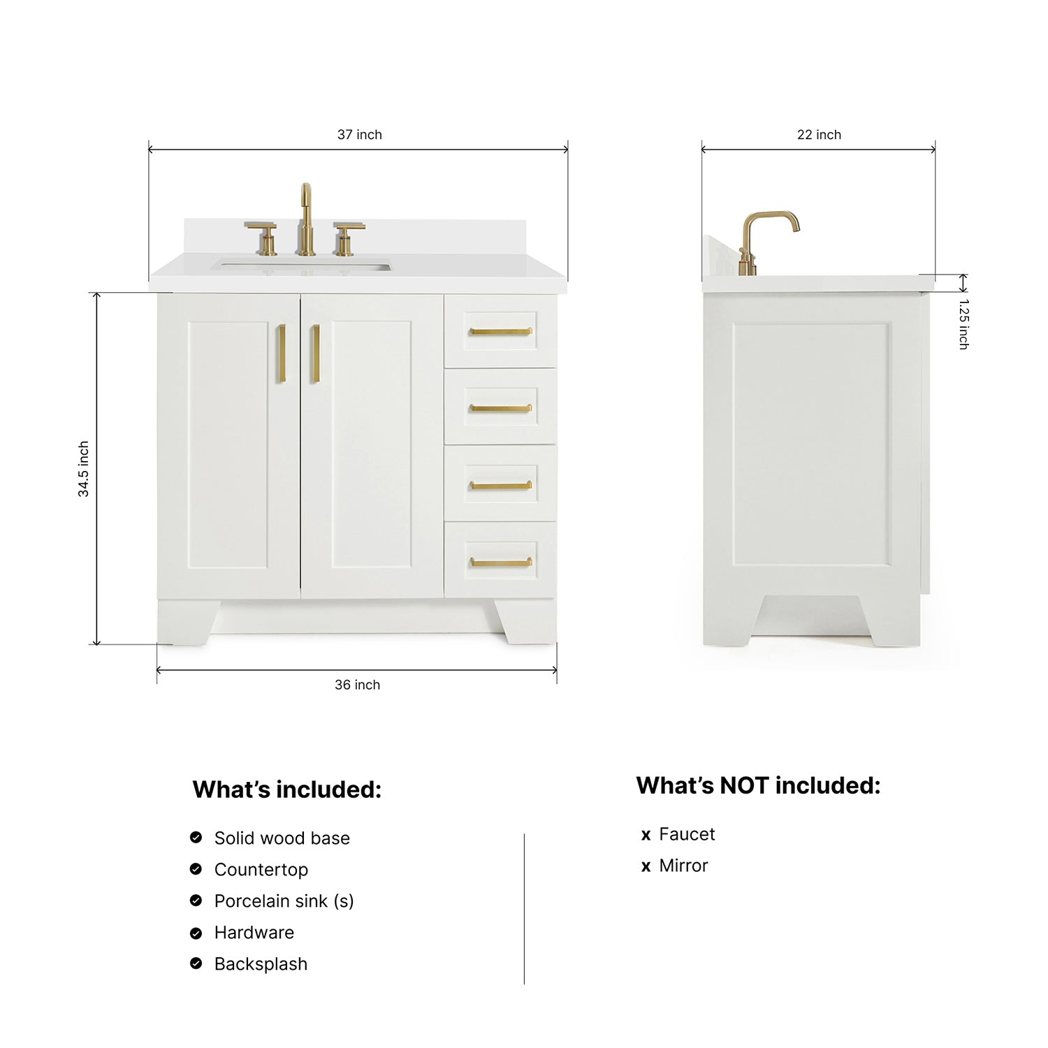 Emilia 36-Inch White bathroom vanity dimensions