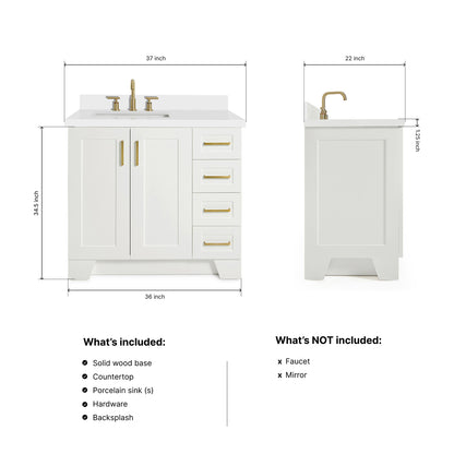Emilia 36-Inch White bathroom vanity dimensions