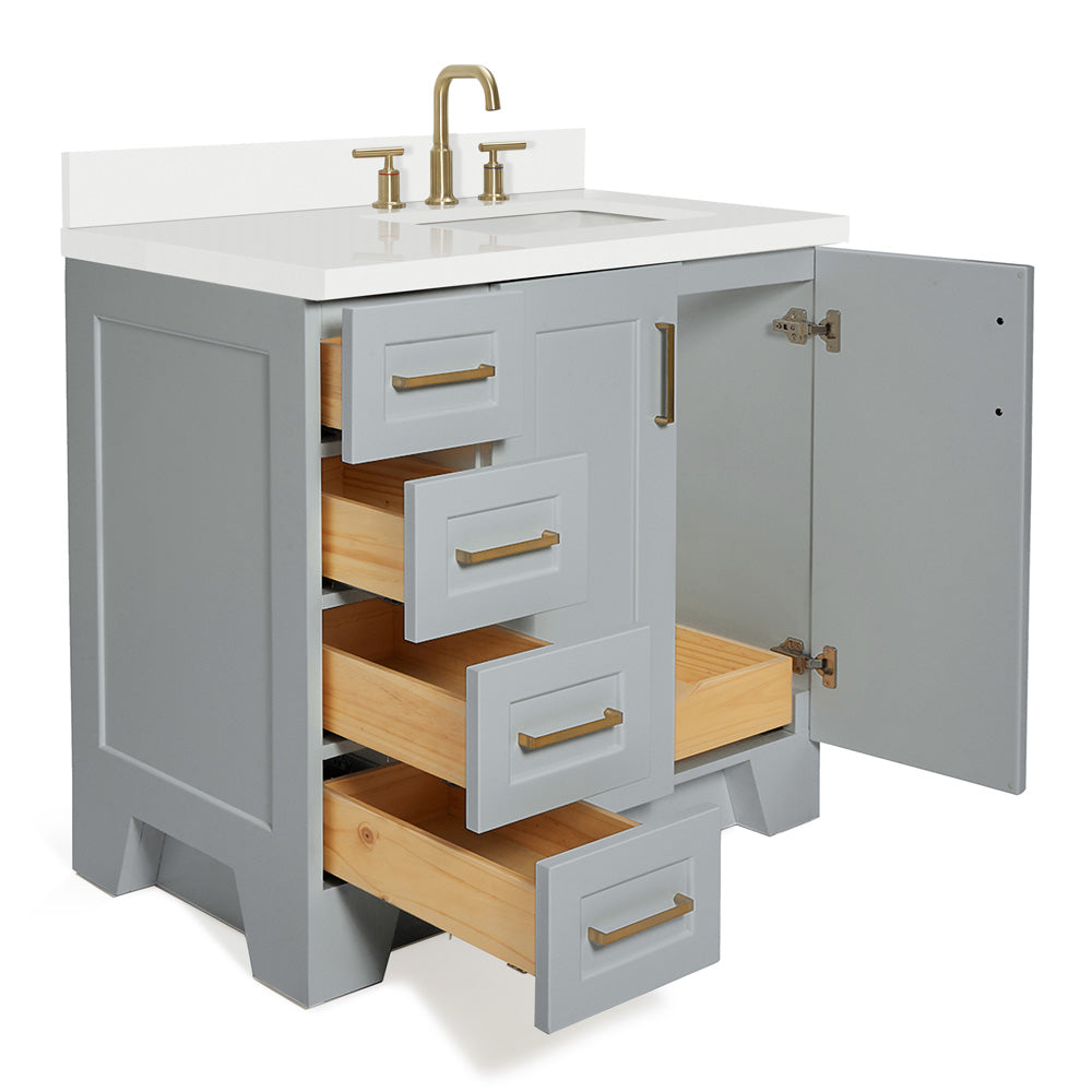 Emilia 36-Inch Grey bathroom vanity on white background – product photo 1